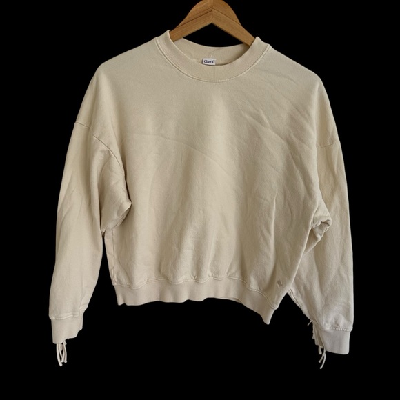Clare V Medium Cream Le Drop Fringe Sweatshirt Top Western Cropped Cotton Anthro - Picture 3 of 7